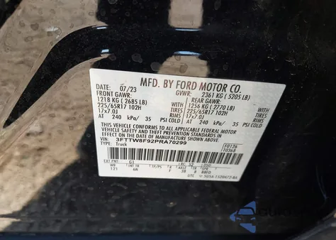 2023 Ford Maverick Lariat из США, поврежденный, VIN 3FTTW8F92PRA70299